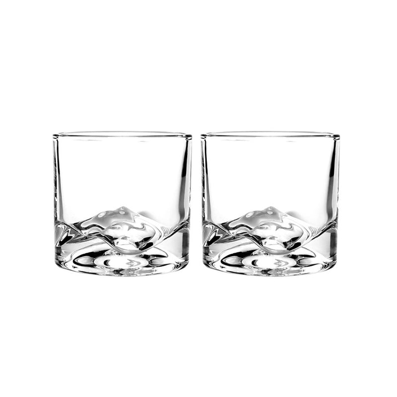 MONT BLANC Whiskygläser von Liiton, 3-D-Bergrelief im Glasboden als Nachbildung des Mont Blanc, 270 ml Volumen, bleifrei,  im 2er Set, im Online-Shop Home-and-Kitchen.de
