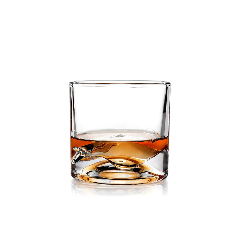 2er Set MONT BLANC Whiskyglas von Liiton, mit dem 3-D-Bergrelief im Glasboden als Nachbildung des Mont Blanc, 270 ml Volumen, X1 Crystalline Kristall, bleifrei