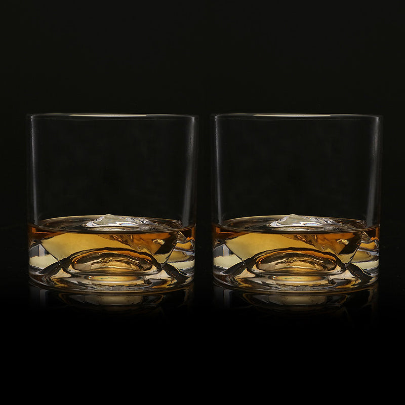 Liiton MONT BLANC Whiskygläser im 2er Set, mit dem 3-D-Bergrelief im Glasboden als Nachbildung des Mont Blanc, 270 ml Volumen, X1 Crystalline Kristall, bleifrei 