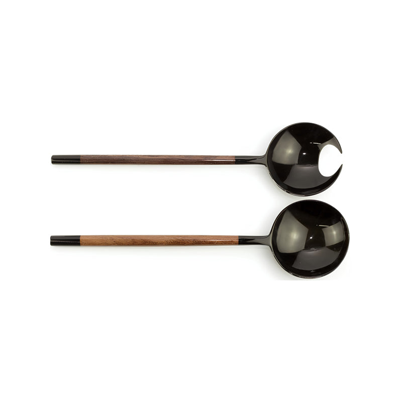 L´Indochineur Salatbesteck CRAB , 2-teilig, Salatgabel und Löffelschale aus Horn, Griff aus Rosenholz, Länge je 23 cm, für Allergiker geeignet, moderne Form, inkl. kleinem Stoffbeutel, nicht spülmaschinengeeignet