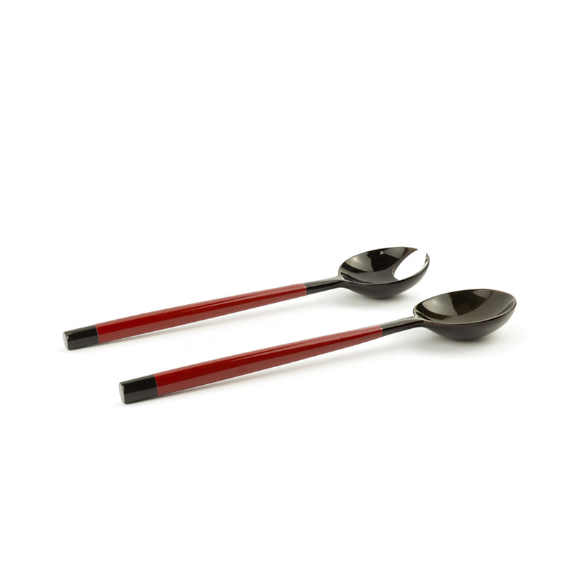 L´Indochineur Salatbesteck  CRAB, 2-teilig, aus Horn und rot lackiertem Holz, Länge je 23 cm