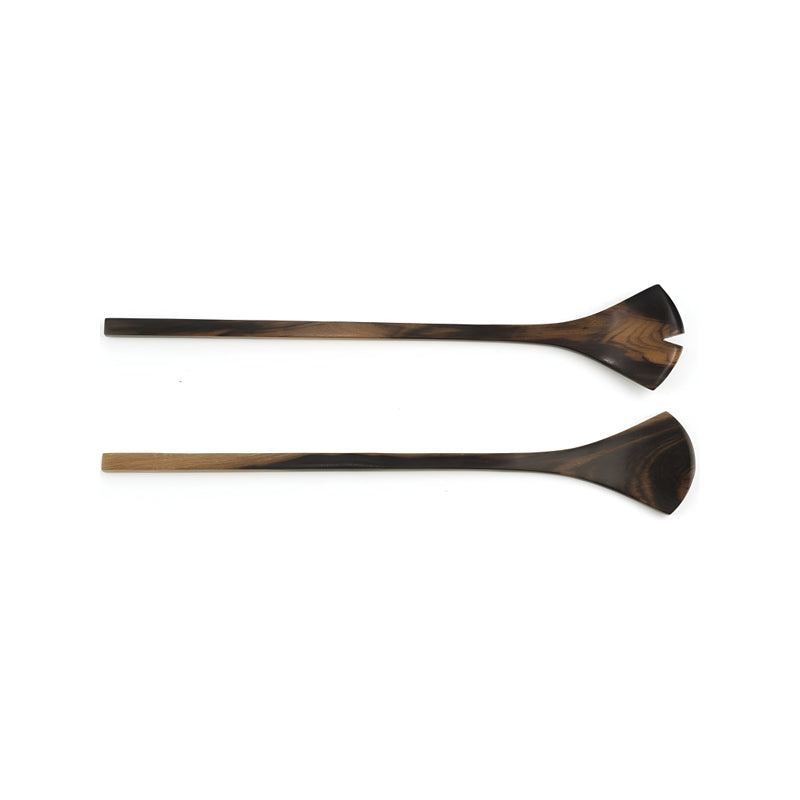L'Indochineur Salatbesteck GINKGO, im 2er Set,  filigran gearbeitet aus Ebenholz, wie ein Ginkgo-Blatt,  Länge je 29 cm, inkl. Stoffbeutel