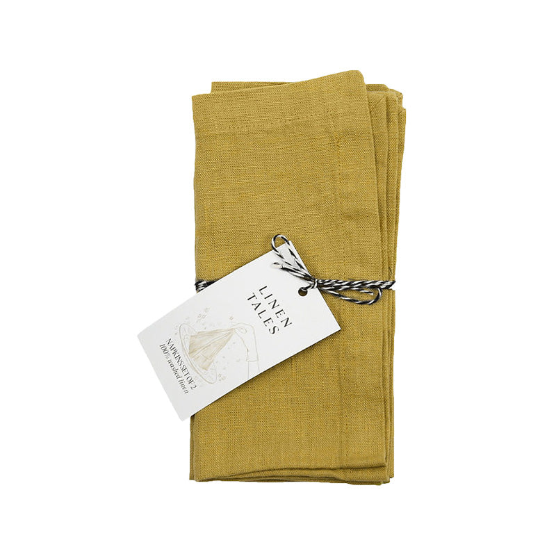 Linen-Tales Leinen-Servietten im  2er Set, Farbe Curry, 40x40 cm, 100 % Leinen, 10  verschiedene Farben verfügbar, Kuvertsaum