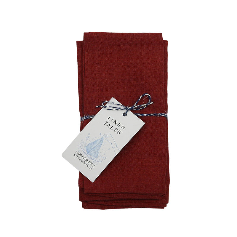 Leinen-Servietten, Farbe dunkelrot, von Linen-Tales im  2er Set, 40x40 cm, 100 % Leinen, 10  verschiedene Farben verfügbar, weicher Stoff - stone washed, 