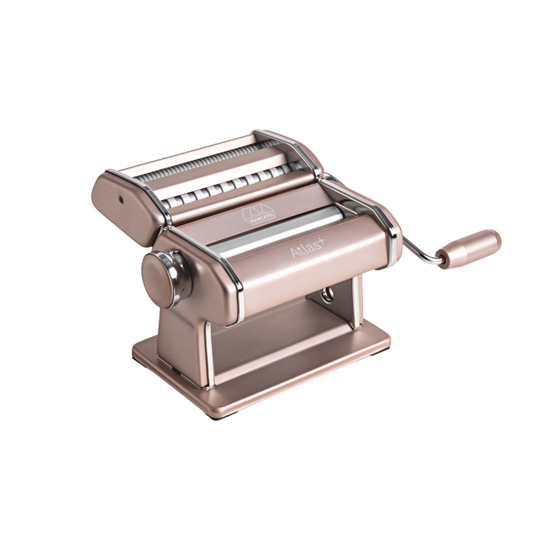 Marcato-Nudelmaschine Atlas+ 150 in powder-pink, Gehäuse aus eloxiertem Aluminium, 10 unterschiedliche Einstellstufen für Teig