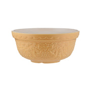 Gelbe Steingut-Rührschüssel Home to Roost von Mason Cash, Volumen 1 Liter, mit Wiese, Hahn und Henne auf der Außenseite, innen glatt weiß, Online-Shop Home-and-Kitchen.de