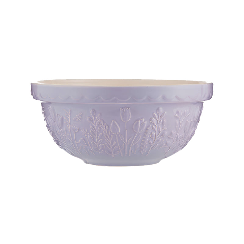 Lila Mason Cash Steingut Rührschüssel IN THE MEADO mit Tulpen, Durchmesser 24 cm, Innenseite glatt weiß, aus splitter-resistentem Steingut, Online-Shop Home-and-Kitchen.de