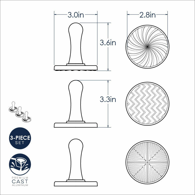 Maßtabelle der Keksstempel von Nordic Ware