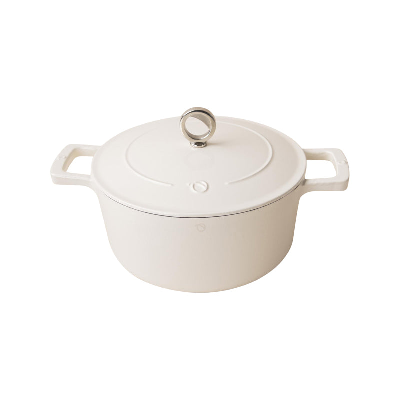 Runder gusseiserner Bräter in Creme von Olavson, 24 cm,  Deckel,  2 große Griffe, emailliert. Online-Shop Home-and-Kitchen.de