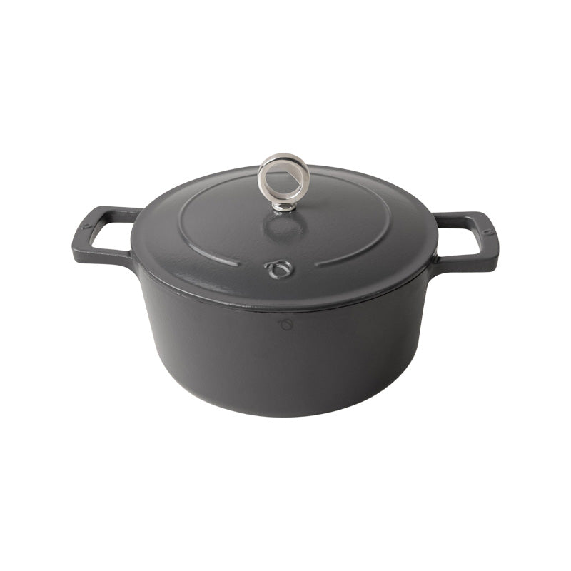 Runder gusseiserner Bräter, Grau von Olavson, emailliert, 24 cm , mit Deckel 2 Griffe,  PFAS-frei, Online-Shop Home-and-Kitchen.de