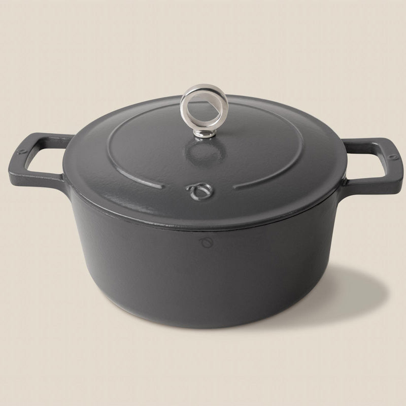 Runder gusseiserner Bräter Grau von Olavson,  24 cm, mit Deckel, 3 Farben, Online-Shop Home-and-Kitchen.de 