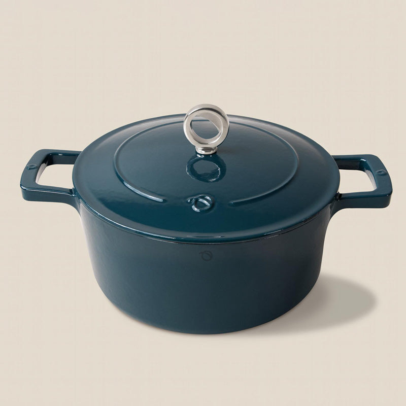 Runder gusseiserner Bräter, Grau von Olavson, emailliert, 24 cm , mit Deckel 2 Griffe,  PFAS-frei, Online-Shop Home-and-Kitchen.de