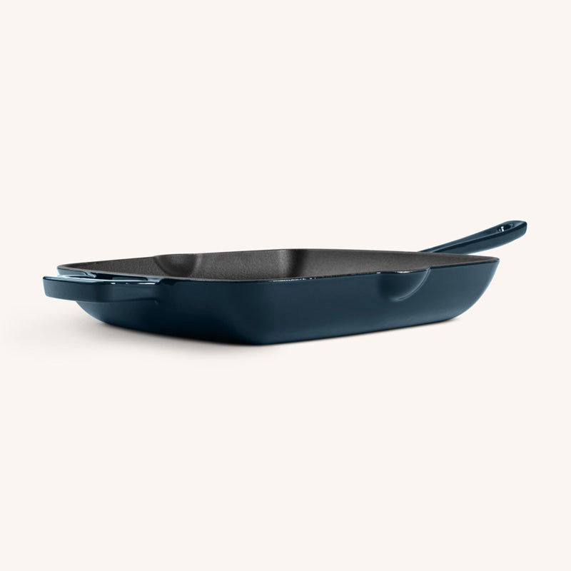 2 Ausgießer, Gusseisen-/Grillpfanne von Olavson, 24 cm, Farbe: Petrol, quadratisch, emailliert beschichtet, PFAS-frei, Online-Shop Home-and-Kitchen.de