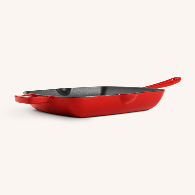 2 Ausgießer, Gusseisen-/Grillpfanne 24 cm, von Olavson, quadratisch, emailliert PFAS-frei Online-Shop Home-and-Kitchen.de 
