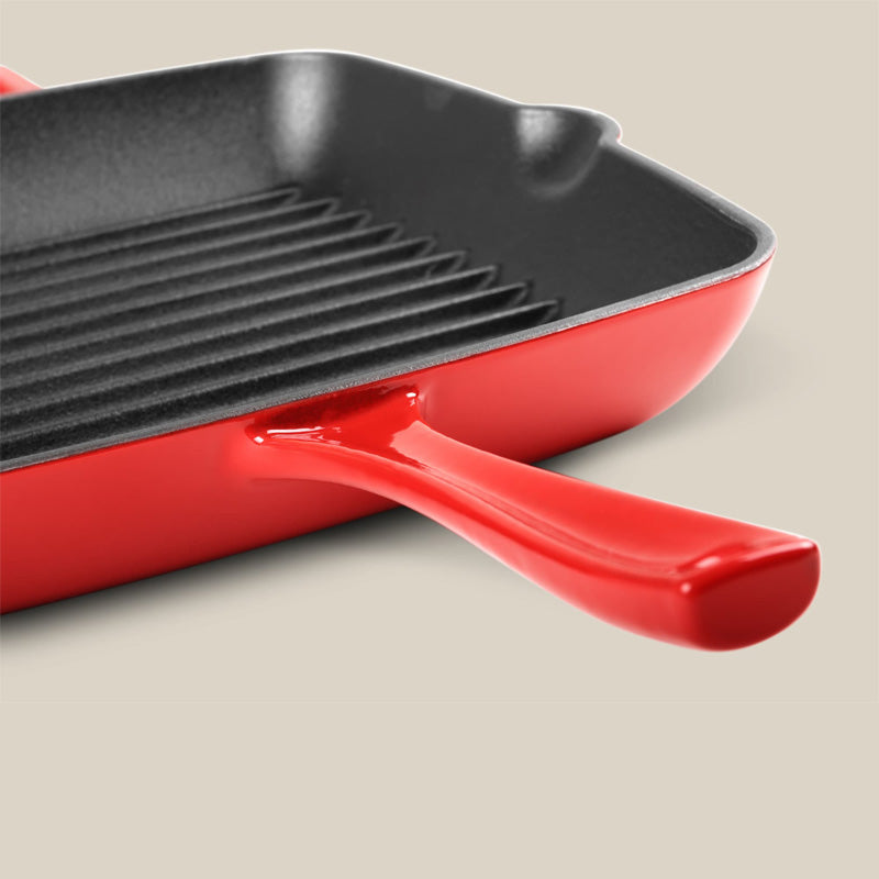 Olavson Gusseisen-/Grillpfanne, Rot, in 2 Farben, 24 cm, quadratisch, Ausgießer an beiden Seiten, Griff aus Gusseisen ,Online-Shop Home-and-Kitchen.de