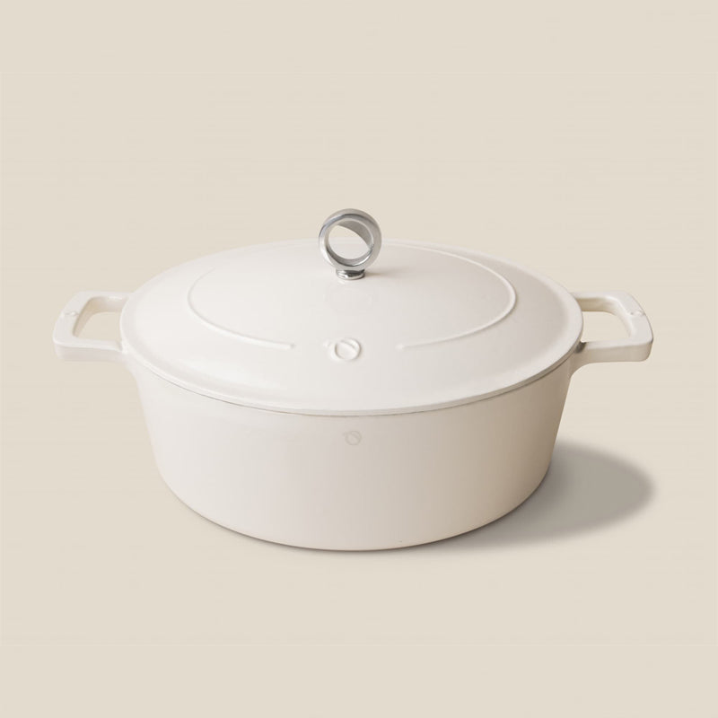 Olavson ovaler Gusseisen-Bräter, Creme, in 3 Farben, emailliert, 2 Griffe, Deckel, Online-Shop Home-and-Kitchen.de
