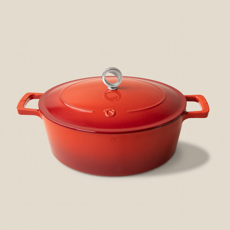Roter Olavson ovaler Gusseisen-Bräter, in 3 Farben, emailliert, 2 Griffe, Deckel, Online-Shop Home-and-Kitchen.de