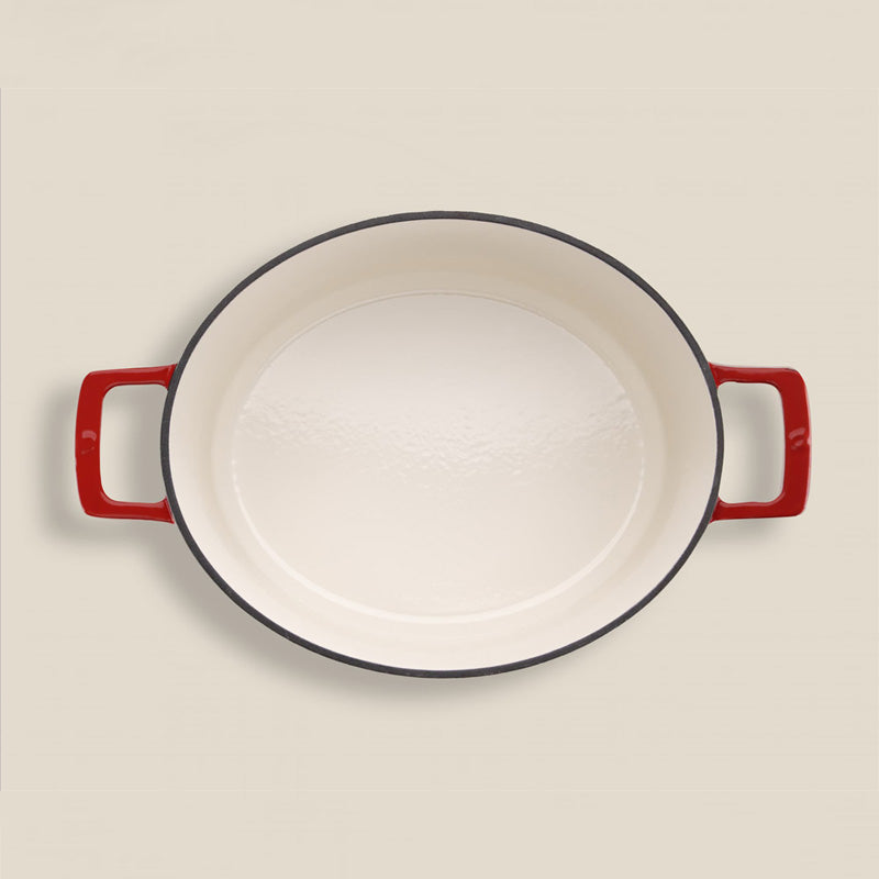 Innenansicht: Ovaler Olavson Gusseisen-Bräter, Farbe: Rot, 31 cm, emailliert, 2 Griffe, Online-Shop Home-and-Kitchen.de