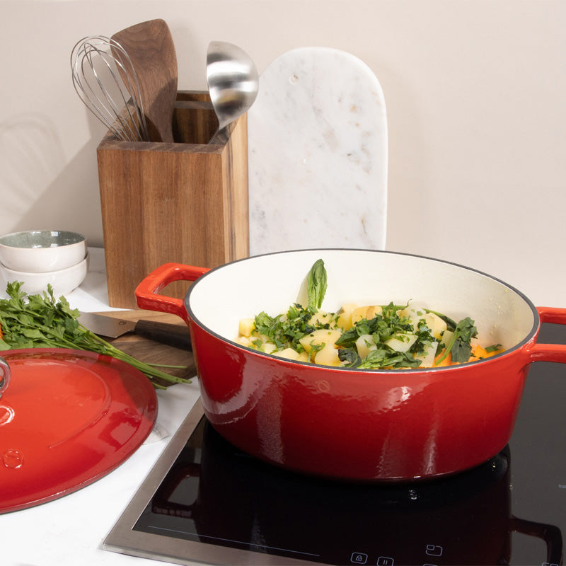 Olavson ovaler, roter Gusseisen-Bräter, in 3 Farben,  2 Griffe, emailliert, 31 cm, Online-Shop Home-and-Kitchen.de
