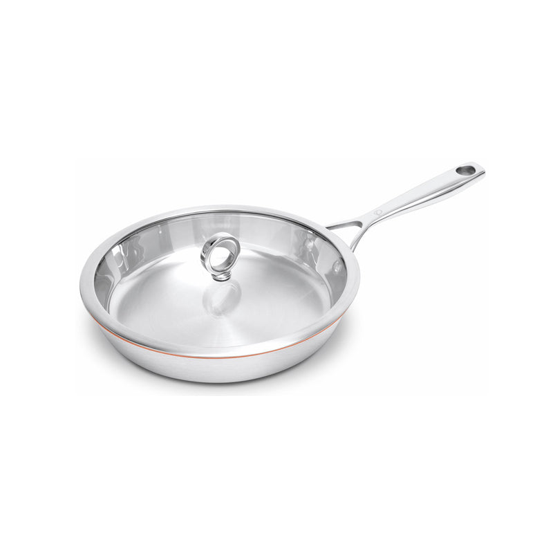 Unbeschichtete Kupferkern-Bratpfanne von Olavson,  Durchmesser 24 cm, PFAS-frei,  Glasdeckel mit Ringknopf, langer Stielgriff .Online-Shop Home-and-Kitchen.de