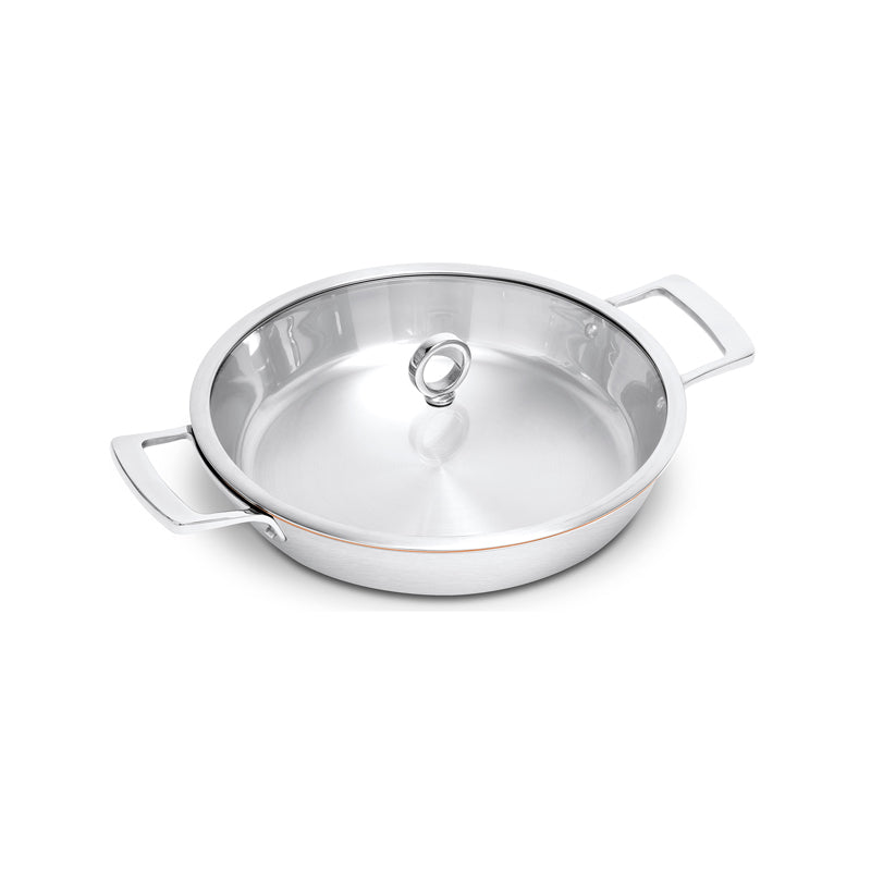 Servierpfanne von Olavson, mit Kupferkern,  30 cm,  2 Griffe, PFAS-frei,  Glasdeckel, Online-Shop Home-and-Kitchen.de