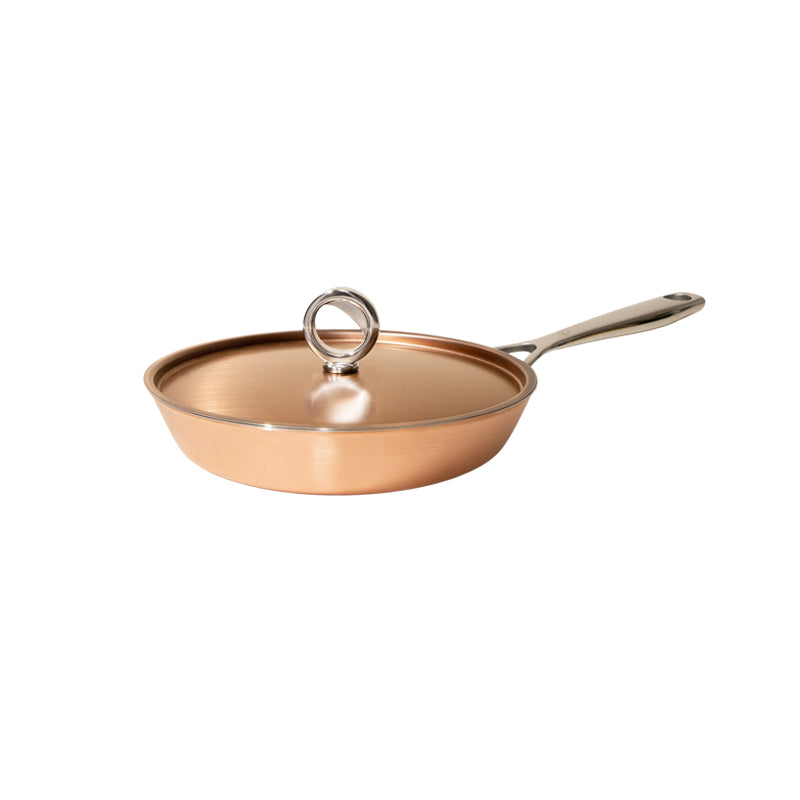 PURE EDITION Kupferpfanne von Olavson, Stielgriff, Größe 24 oder 28 cm, unbeschichtet, Deckel mit Ringgriff,  Online-Shop Home-and-kitchen.de