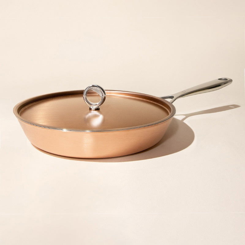 PURE EDITION Kupferpfanne von Olavson, Stielgriff, Größe 24 oder 28 cm, unbeschichtet, Deckel, Online-Shop Home-and-kitchen.de