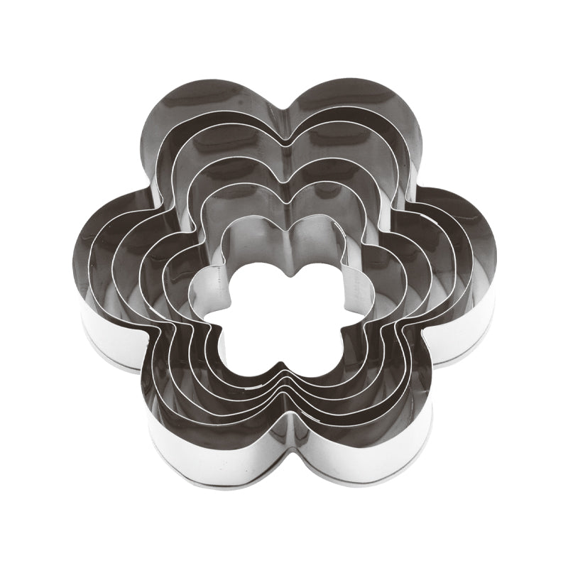 Blumen - Ausstecher-Set von Paderno,
Höhe 3 cm / Ø 4,5 cm - 10 cm
Für süßen oder herzhaften Teig, Fondant, Marizpan, zum Dekorieren von Tellern und Servierplatten, 
spülmaschinengeeignet,rostfreier Edelstahl