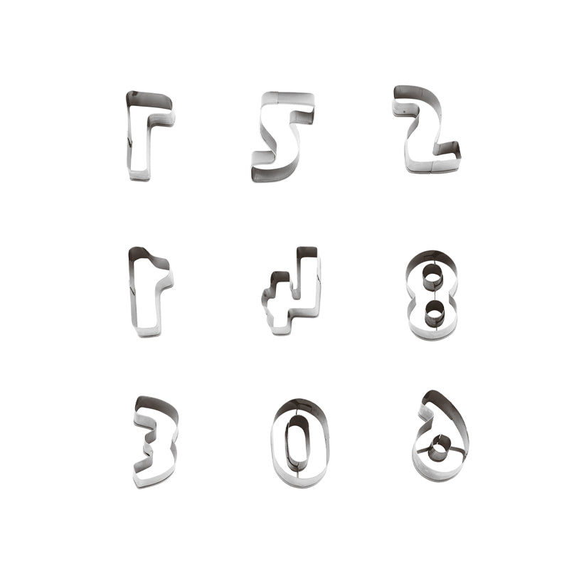 Zahlen - Plätzchen-Ausstecher-Set von Paderno, von 0-9, zum Dekorieren für Kindergeburtstage 4 cm x 2 cm, rostfreier Edelstahl