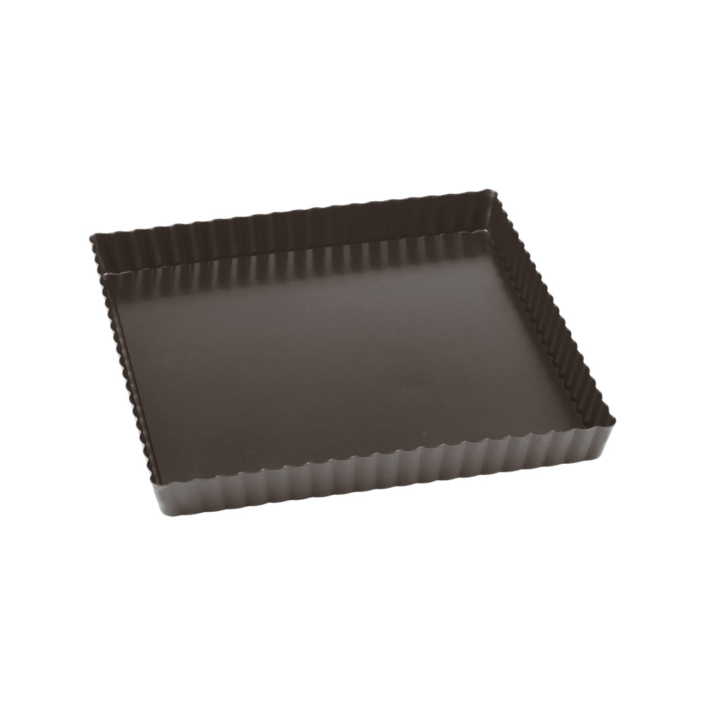 Quadratische - Backform von Paderno, 
Rand in Wellenform, 
herausnehmbarer Boden, Stahl 23 cm x 23 cm x 2,5 cm, 390 gr, Antihaftbeschichtung, backofenfest bis 230 °C