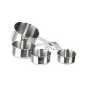 P4 Edelstahl-Messbecher im Set von Paderno, mit Ösenring, in Milliliter und englischem Maß Cup.
Nochmalige Unterteilung des großen Messlöffels in 1/4, 1/2 und 3/4 Cup
