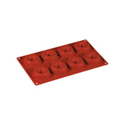 Savarin - Kuchenform, rechteckig, von Paderno, für 8 Savarins, 
30 cm x 17,5 cm / Je Form Höhe 2,1 cm, Ø 6,5 cm, glatter Boden und Ränder, 
lebensmittelgeeignetes Silikon, Rot