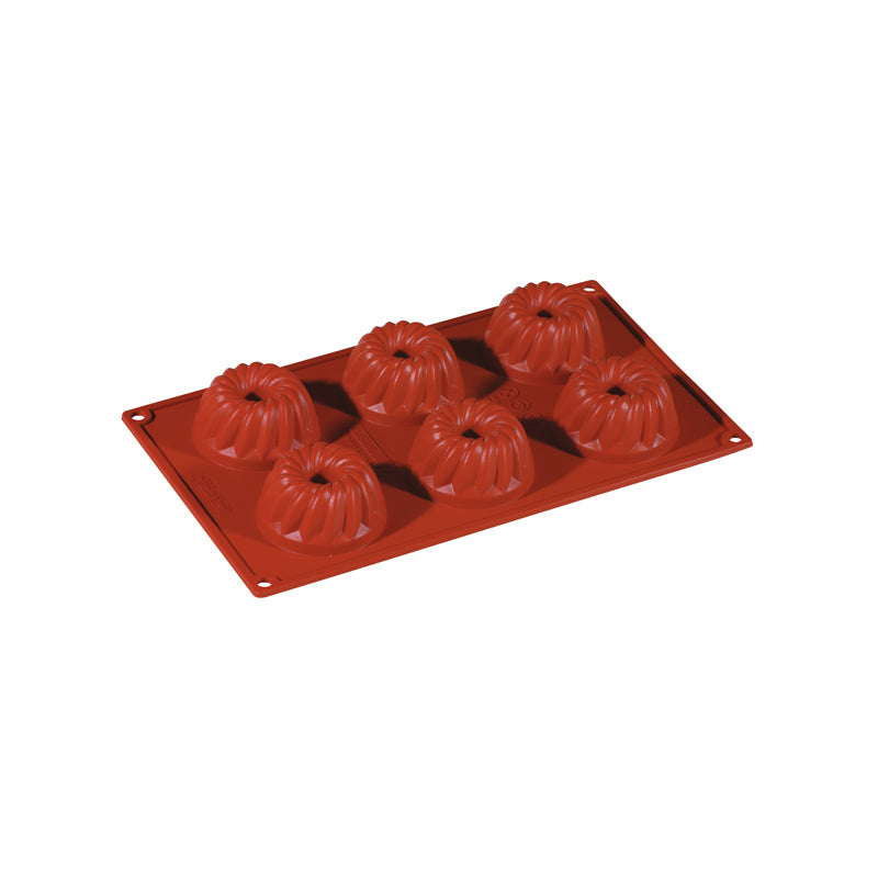 Silikon-Backform für 6 Mini-Gugelhupfs von Paderno, Größe 30x17,5 cm/ je Form 70 ml Füllmenge , spülmaschinengeeignet, nutzbar von -40 Grad bis + 280 Grad.