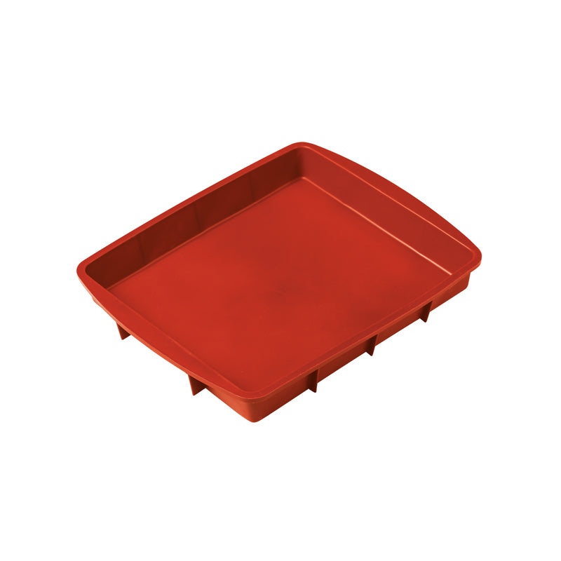 Eckige Quiche- und Tarteform von Paderno, glatter Boden und Rand
lebensmittelgeeignetes Silikon, Rot, 
28 cm x 24 cm x 4 cm, Gewicht 260 gr, Fassungsvolumen 2,6 Liter, spülmaschinengeeignet,
nutzbar von - 40 ° C bis + 280 ° C