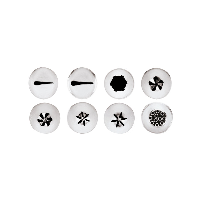 Profi-Spritztüllen-Sets von Paderno, 4 Sets, verschiedene Muster, für Kuchen oder Desserts, 6er Sets und 8er Sets 18 oder 24 mm, spülmaschinengeeignet, unkomplizierter Wechsel, rostfreier Edelstahl, Online-Shop Home-and-Kitchen.de
