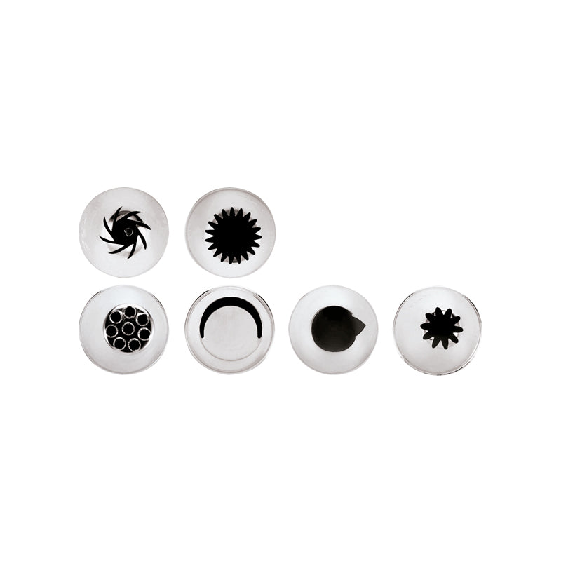 Paderno Profi-Spritztüllen-Sets, 4 Sets mit verschiedenen Mustern, für Kuchen oder Desserts, 6er Sets und 8er Sets 18 oder 24 mm, aus rostfreiem Edelstahl, spülmaschinengeeignet, unkomplizierter Wechsel