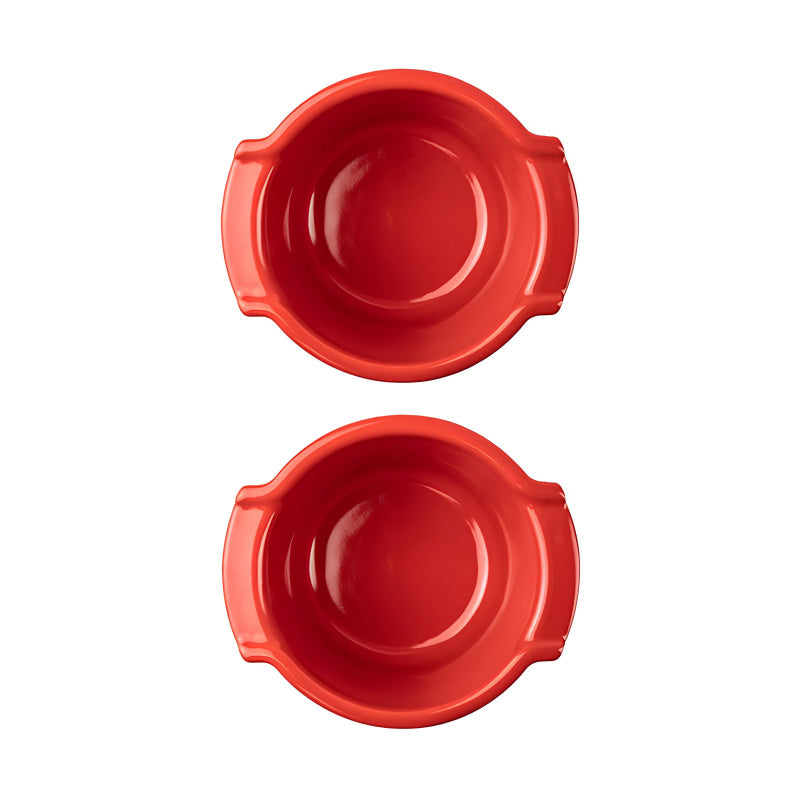 Innenansicht Auflaufform RAMEKIN von Peugeot , 2er Set, Farbe: Rot,  Größe 11 x 5,6 cm, widerstandsfähige Emaillebeschichtung, Online-Shop Home-and-Kitchen.de