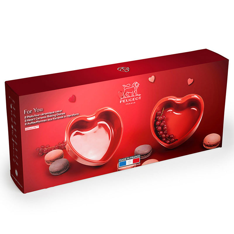 Ansprechende Verpackung: Keramik-Backform Herz FOR YOU von Peugeot, 2-er Set, Farbe Rot, abriebfeste Glasur, Online-Shop Home-and-Kitchen.de