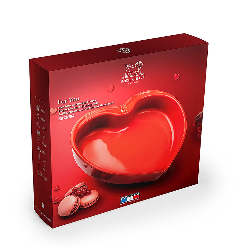 Keramik-Backform HERZ FOR YOU von Peugeot, Farbe Rot,  aus 100 % natürlichen Rohstoffen, Größe 25,8 cm, abriebfeste Glasur, 10 Jahre Hersteller-Garantie, schöne Umverpackung, im Online-Shop Home-and-Kitchen.de