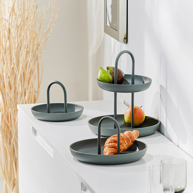 Henkel-Etagere PIATTO und die dazu passende Schale, grau matt, lebensmittelgeeignet, für Obst oder Gebäck, Online-Shop Home-and-Kitchen.de