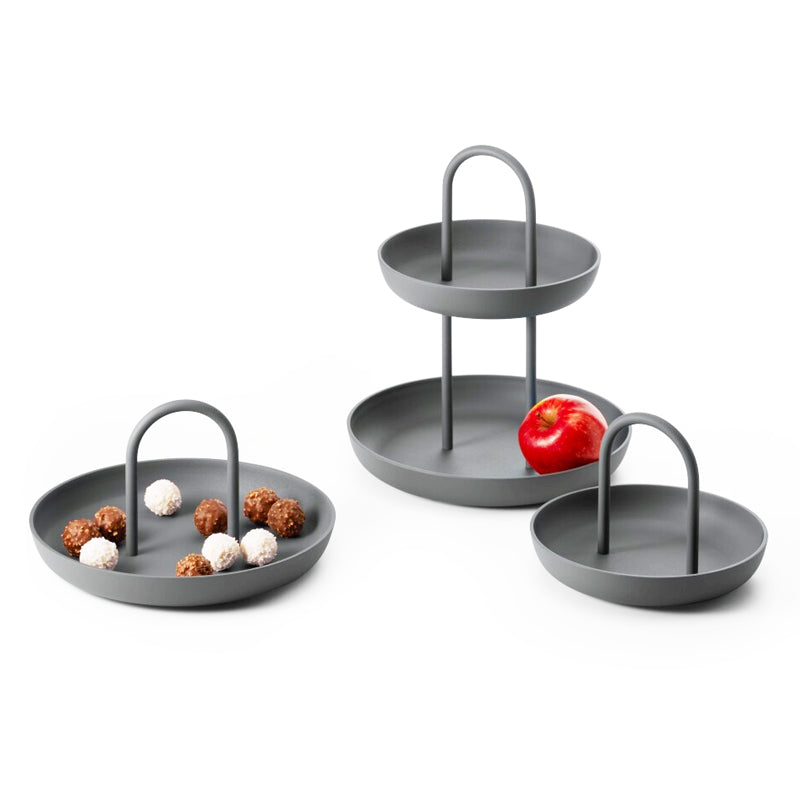 Henkel-Etagere PIATTO und die dazu passende Schale, grau matt, lebensmittelgeeignet, für Obst oder Gebäck. Online-Shop Home-and-Kitchen.de