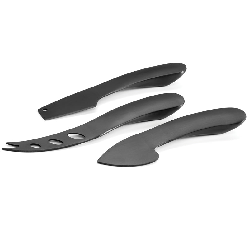 Das 3-teilige Philippi-Käsemesser-Set ONYX ist robust, langlebig und kratzfest. Die Messer sind aus PVD-beschichtetem Stahl und liegen angenehm schwer in der Hand. Sie werden geliefert in einer eleganten Geschenkbox. 