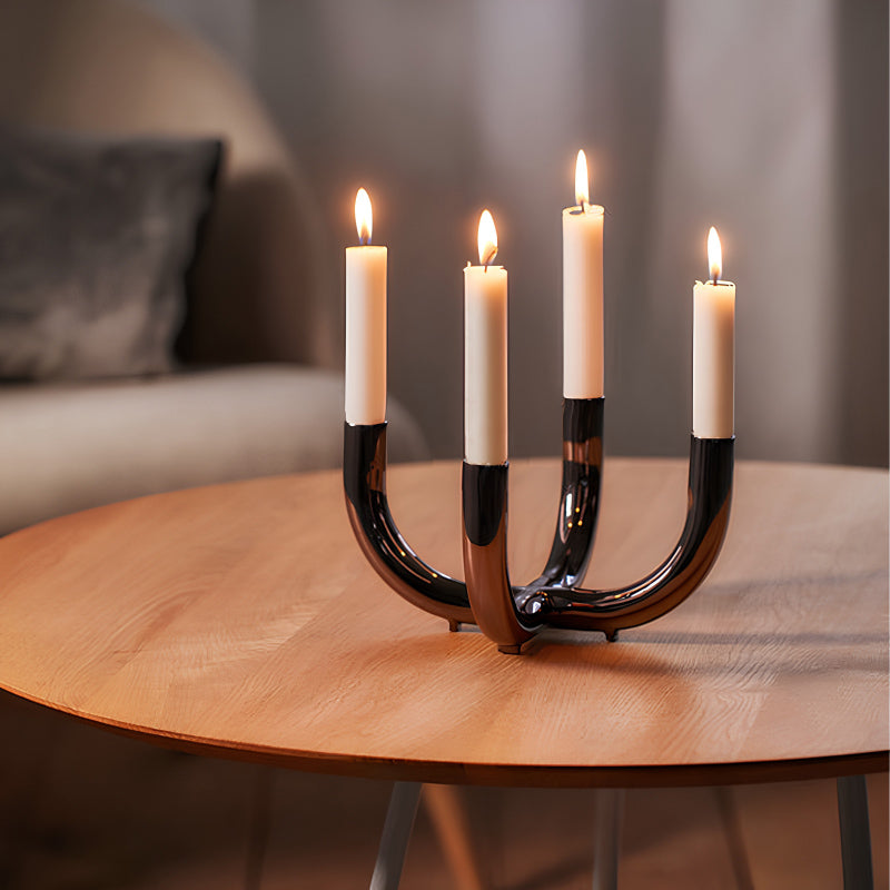 von Philippi Design: SALONE Kerzenständer - 4-armig - für Stabkerzen, glänzender, dunkelgrauer Farbton, Höhe 12 cm / Ø 23 cm