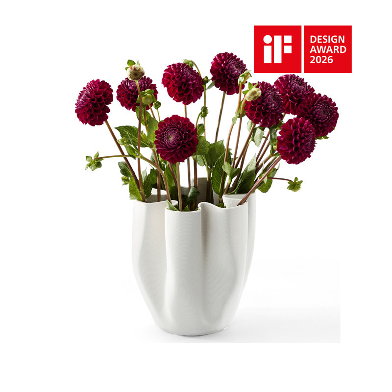 Im 3D-Druck Verfahren hergestellt:   Keramikvase LIVREE von Philippi Design. Faltenstruktur außen, wasserdichte Beschichtung innen,  Höhe 22 cm, Durchmesser 20 cm. Online-Shop Home-and-Kitchen.de