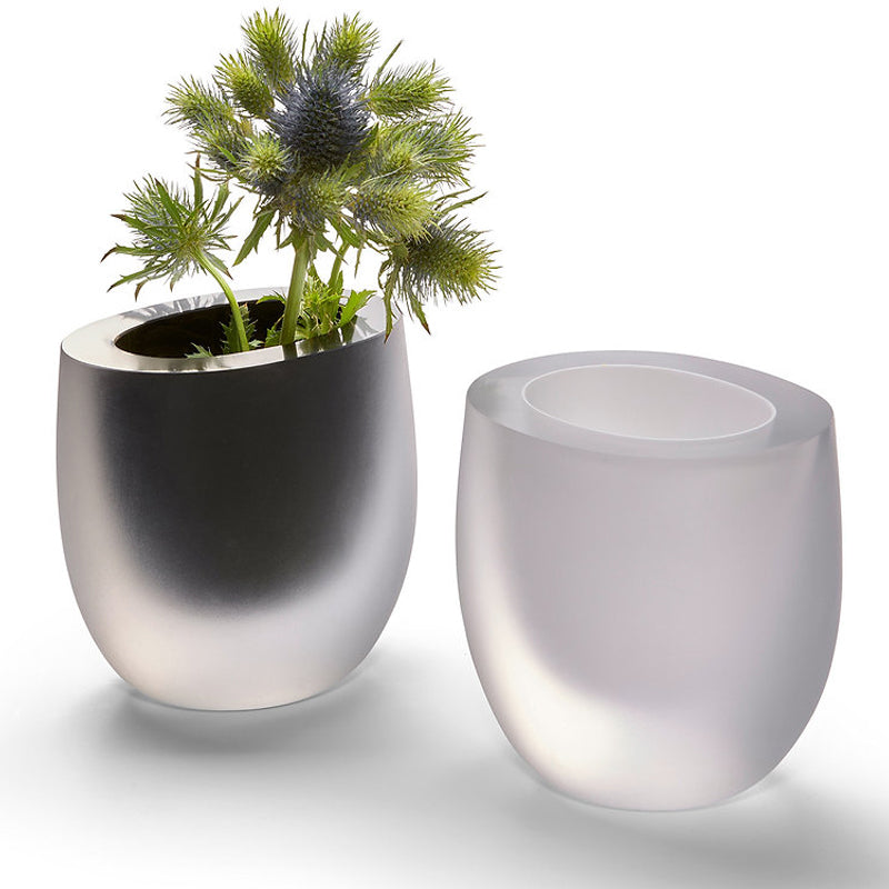 OPAK Vase aus dickem Glas von Philippi Design, matte Optik, aufwendige Handarbeit, weiß, Länge 14 cm, Höhe 13 cm, Ø 9 cm - Gewicht 2,2 kg
