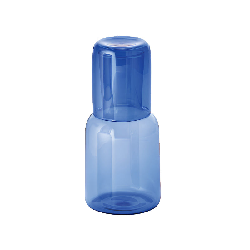 Mundgeblasene blaue VIVA Wasserkaraffe von Philippi Design inkl. Trinkglas, auch in der Farbe Grün oder Grau. Höhe 19 cm, Durchmesser 9 m und 