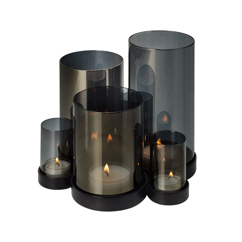 LICHTERMEER Windlicht von Philippi Design, 6 Glasröhren in dunkelgrau - Stahltablett, herausnehmbare Zylinder, 24 cm x 22 cm x 19 cm
