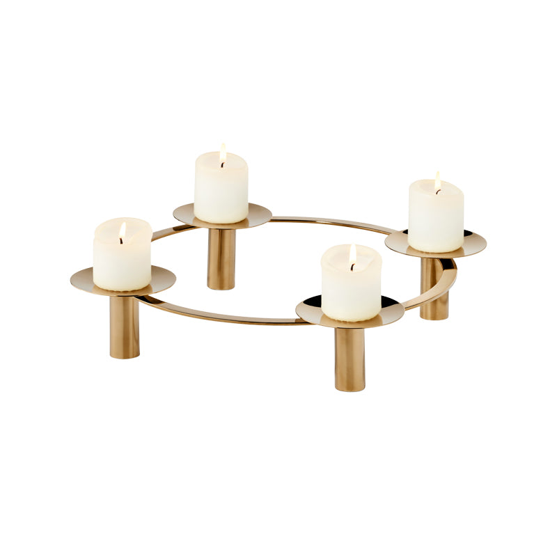 LA SERENA Kerzenständer von Philippi Design, für Stabkerzen und Stumpenkerzen, 4 Gelenke, Edelstahl mit PVD-Vergoldung, Höhe 7 cm /Ø 37 cm, Online-Shop Home-and-Kitchen.de