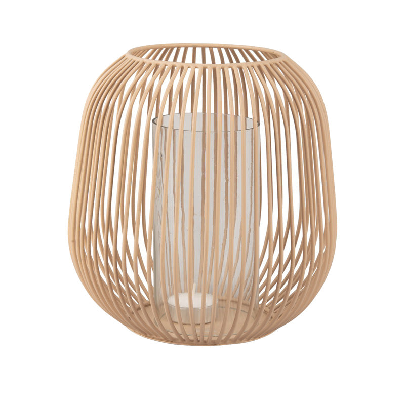 ILLUMINATE Windlicht von Present Time, für Stumpen- und Blockkerzen, Teelichter, hellbraune Metallstreben und Glaszylinder, Höhe 21 cm / Ø 20 cm