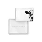 Weiße Porzellan-Butterdose von Räder Design, Kuh-Motiv auf Deckel, Schriftzug Moo, Muh..... auf Bodenplatte. Für 125 gr Butter . Online-Shop Home-and-Kitchen.de